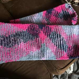 Hand knit Pink/purple/blue scarf